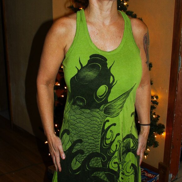 Green and Black Koi Taml Top Mini Dress - Picture 7 of 7